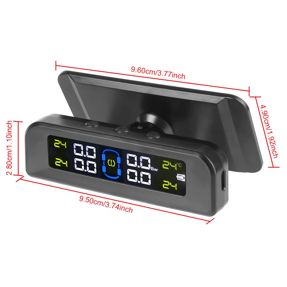 Automatic Brightness Control Wireless Solar Power TPMS Car Tire Pressure Alarm Monitor System 4 Sensors Decoration Accessories