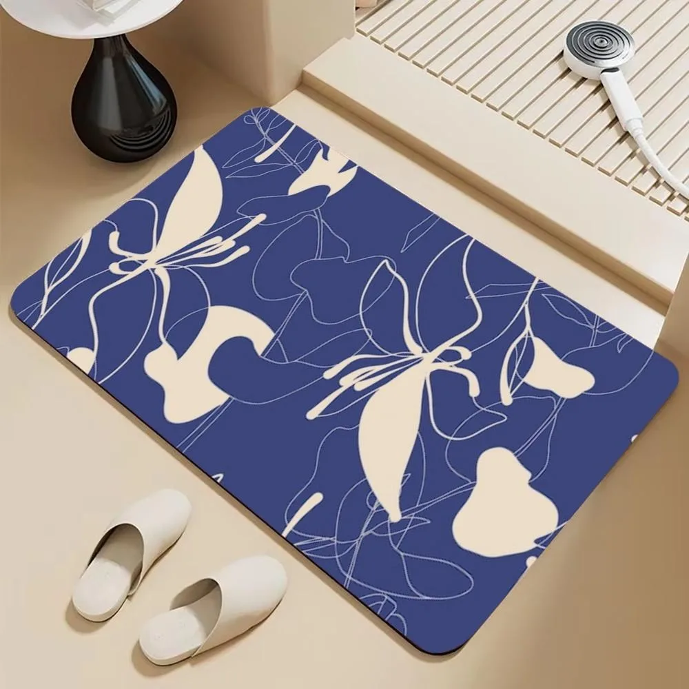 Blue Banana Leaf Diatomite Bath Mat Bathroom Non-slip Shower Foot Mats Absorbent Quick Dry Toilet Doormat Washable