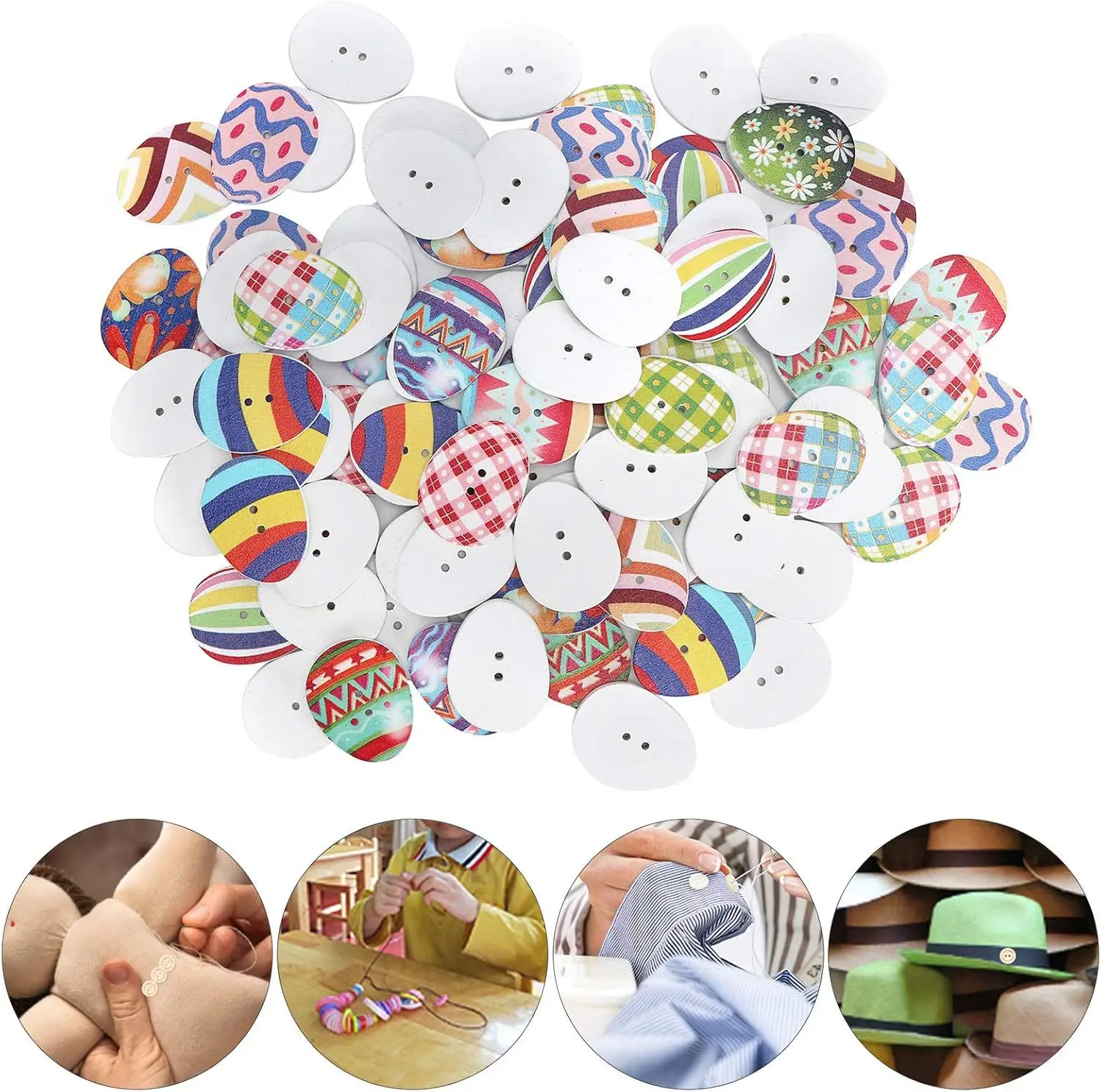 Spot small batch, Easter colored egg wood buttons, eye sewing decorative wood buttons 100 pcs a pack