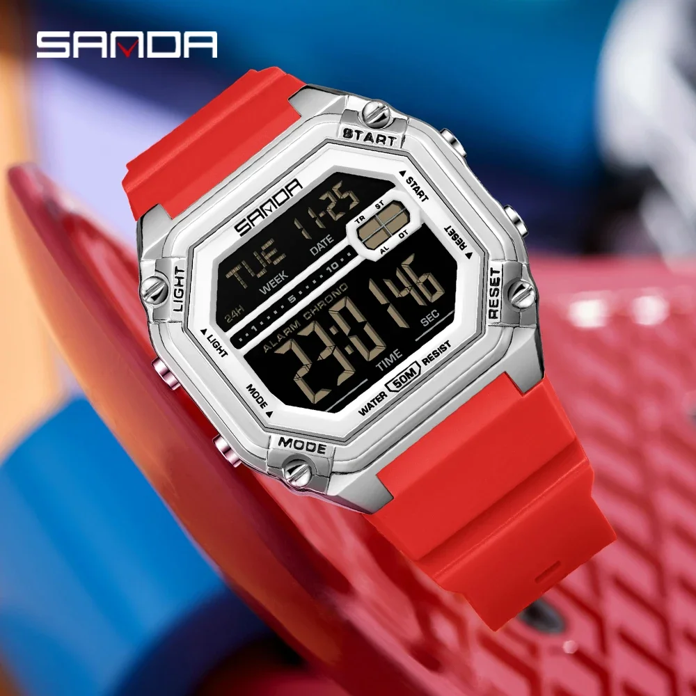 SANDA 6327 men's Electronic watch multifunctional waterproof sports watch fashionable trendy split timer youth electronic watch