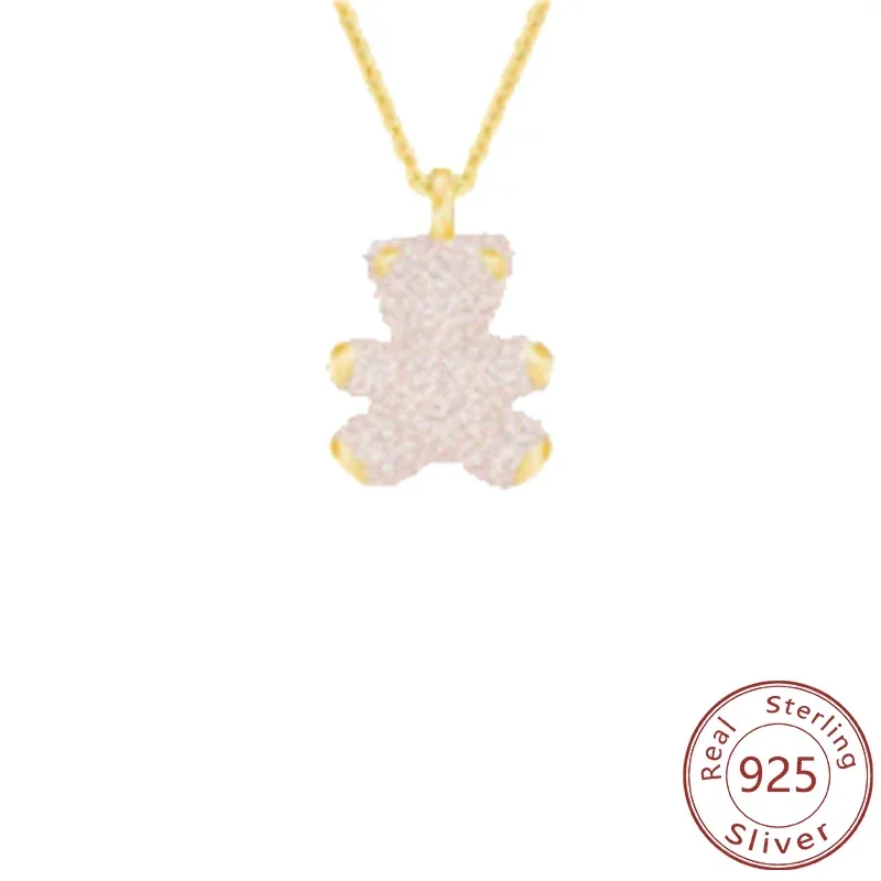 New 925 Silver Bear Necklace 3D Full Diamond Teddy Bear Necklace