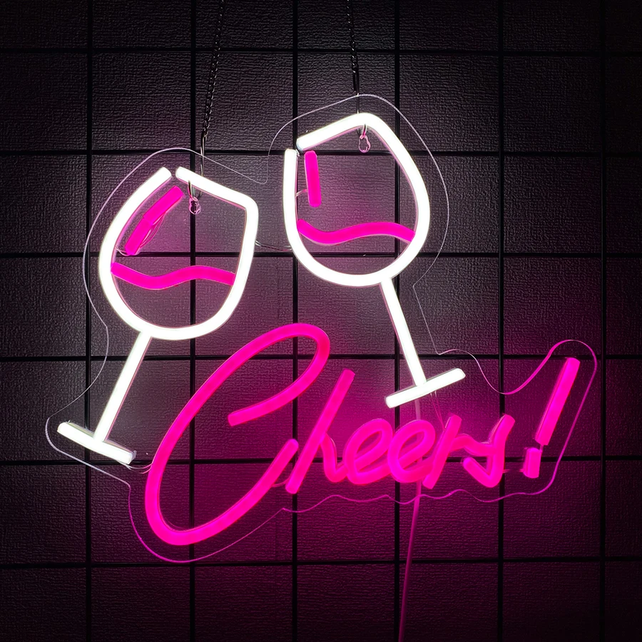 Cheers Wine Glass Neon Sign, LED Neon Wall Sign, USB Powered Neon Light for Club, Party,  Home, Bedroom and Man Cave Wall Decor
