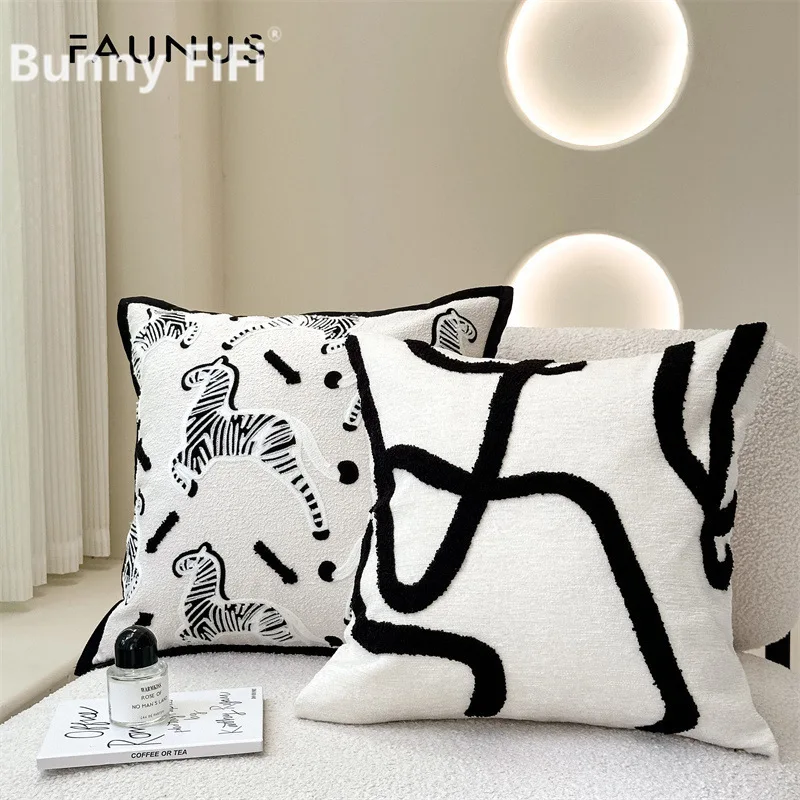 Zebra Pattern Jacquard Cushion Cover Soft Vintage Embroidery Stereo Throw Pillow Covers For Bedroom Sofa Decorative Pillowcase