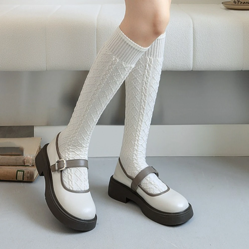 Модные толстые женские чулки JK, высокие длинные носки до середины икры, чулочно-носочные изделия, универсальные чулки со средней трубкой для сна Модные толстые женские чулки JK, высокие длинные носки до середины икры, чулочно-носочные изделия, универсальные чулки со средней трубкой для сна