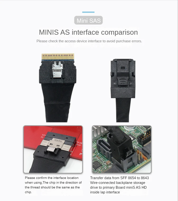 슬림라인 SAS4.0 SFF-8654 8i 74PIN-더블 SFF-8643 케이블 미니 SAS 50cm 12Gbps 내장 스토리지 확장 카드