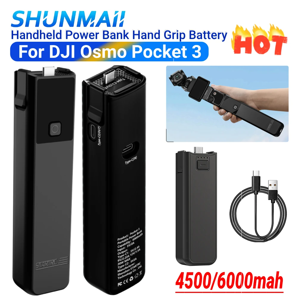 Battery For DJI Osmo Pocket 3 Charger Mobile Power Bank 4500/6000mAh Fast Charging Handheld Charger Camera Power Bank Hand Grip