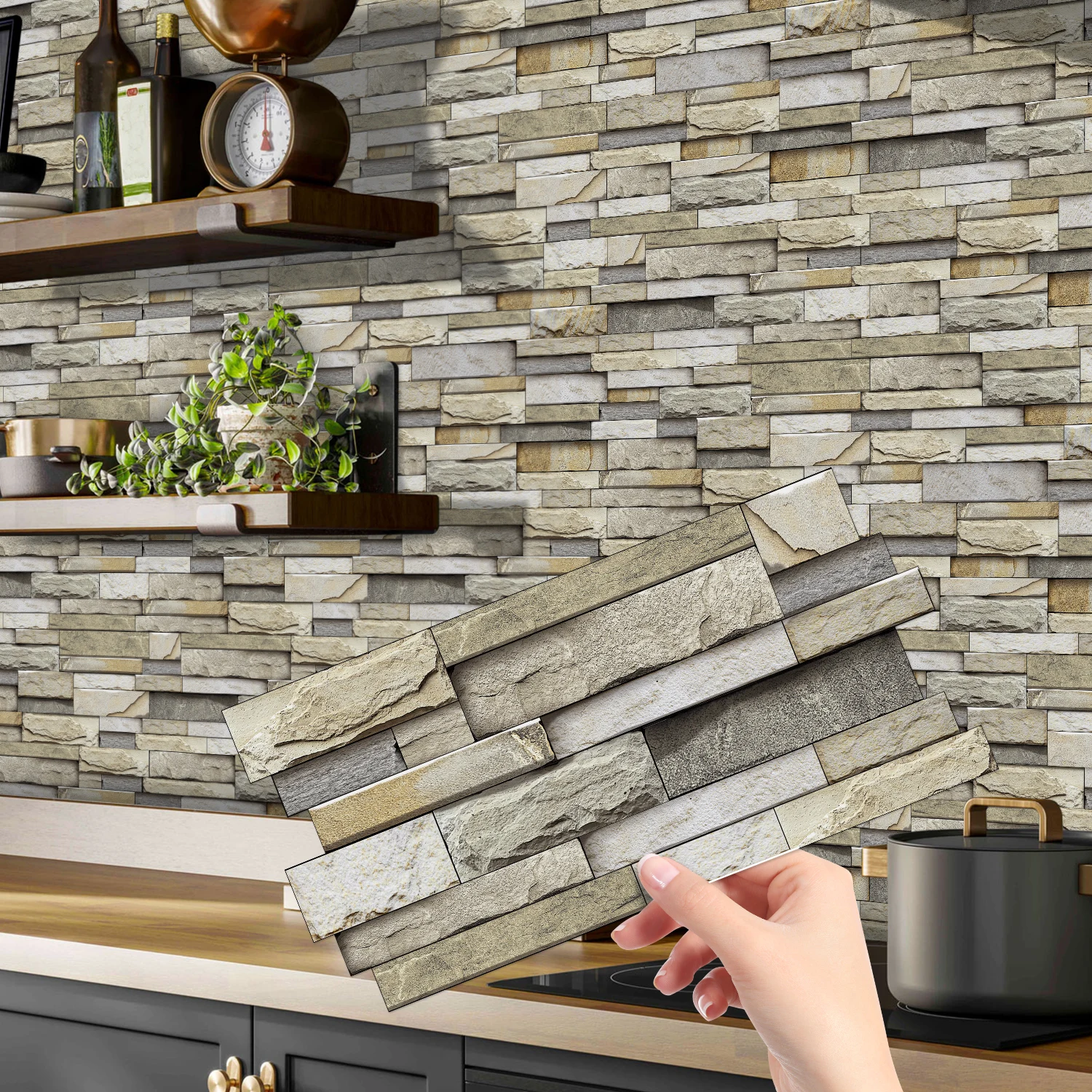 KUUJOJO Zelfklevende decoratieve muurstickers van imitatiemarmeren tegels voor keuken, badkamer, woonkamer, eetkamer en meer.
