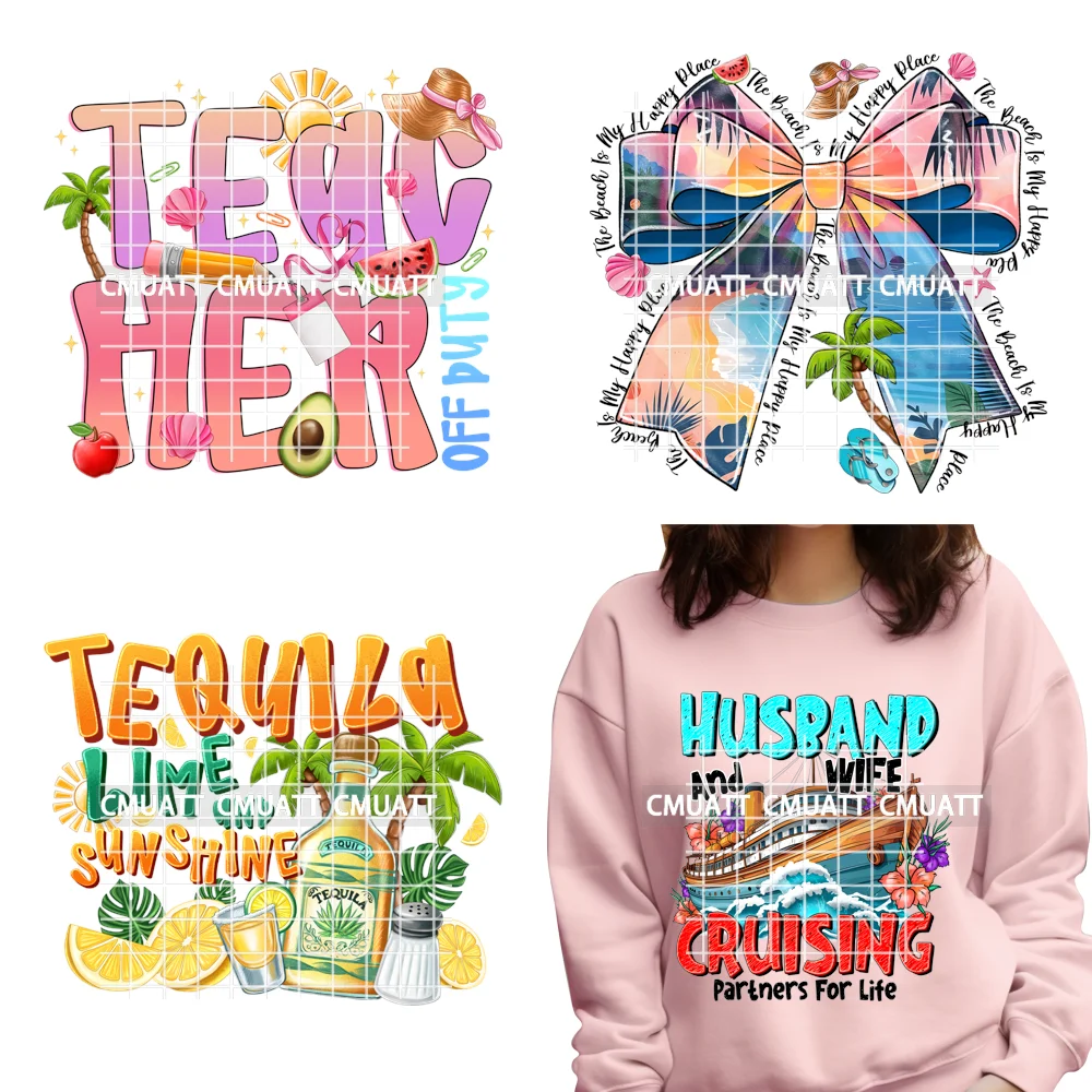 

Trendy Tequila Cocktail Drinks Sun Salty Beach Cruise Summer Vacation Iron on DTF Transfers Stickers Ready to Press for T-shirts