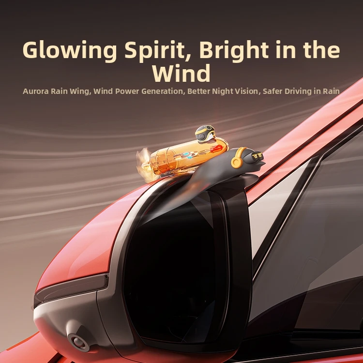 Car rearview mirror, rain and shine windshield, car reverse mirror, car window rain shield, wind power generation light emission