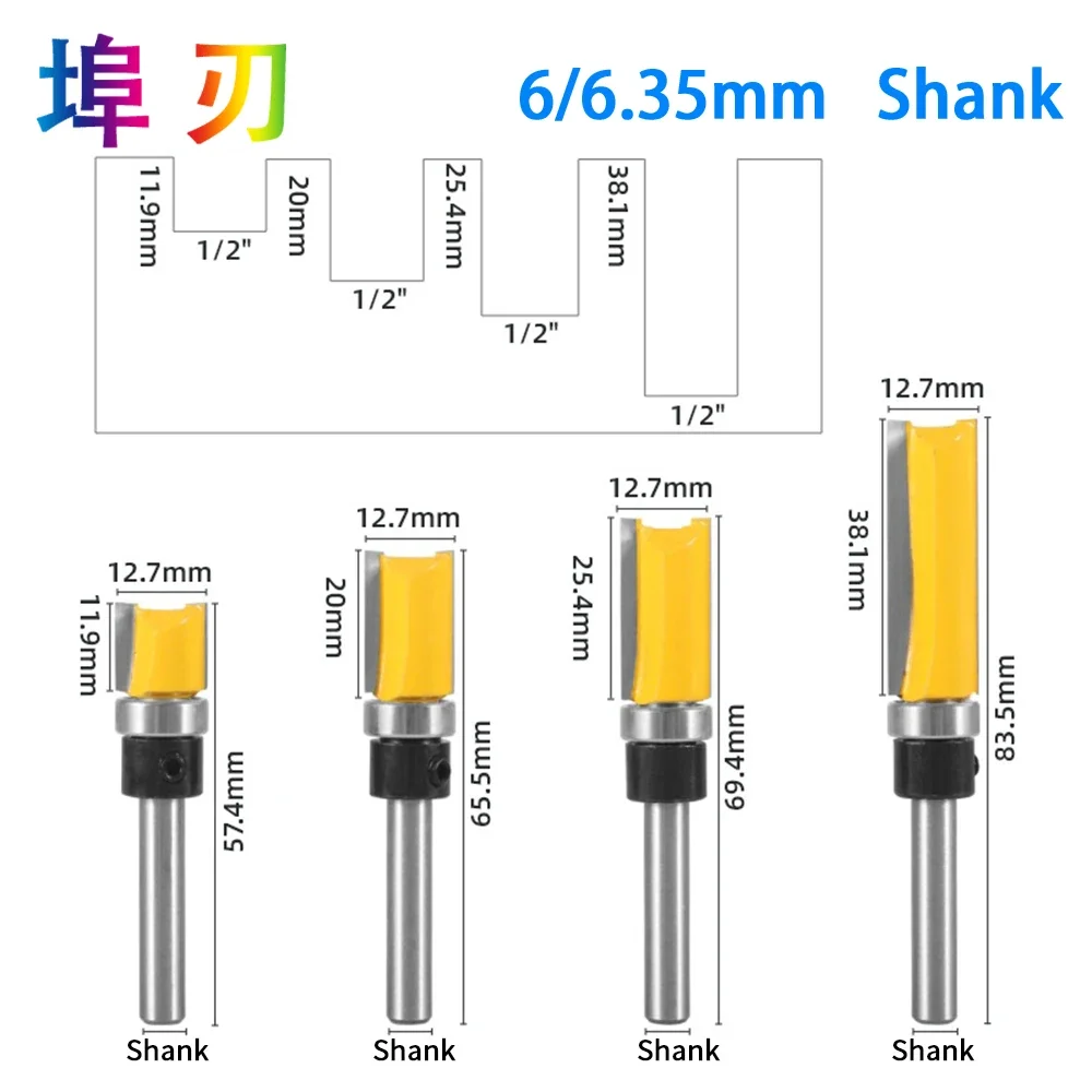 1PC 1/4 Shank Template Trim Hinge Mortising Router Bit Straight end mill trimmer cleaning flush trim Tenon Cutter forWoodwor