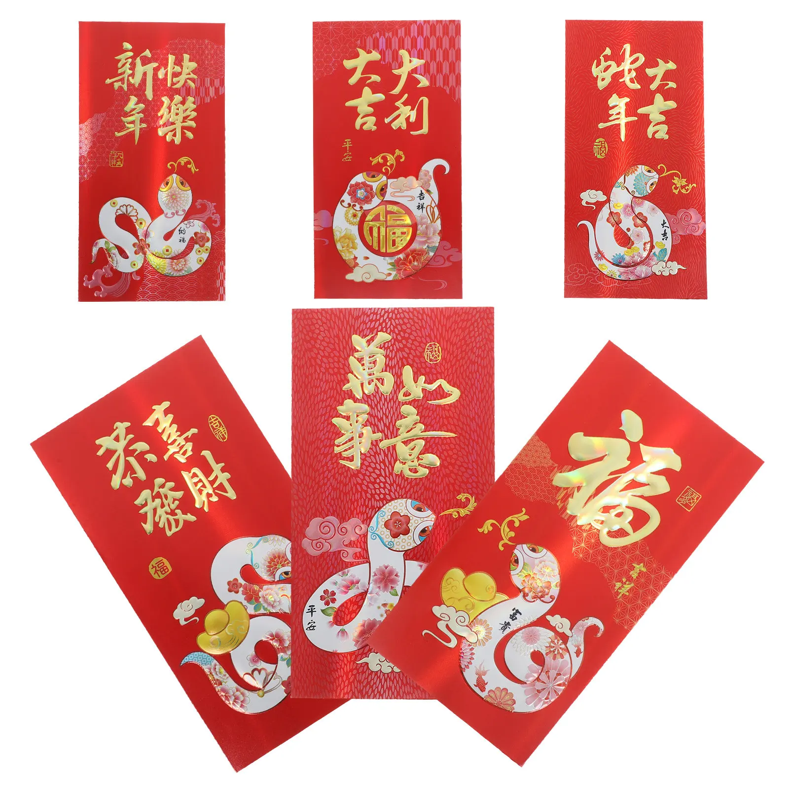 

6Pcs Chinese Red Envelopes 2025 Snake Lucky Money Packets Folding Design for Lunar New Year Wedding Birthday Baby Shower