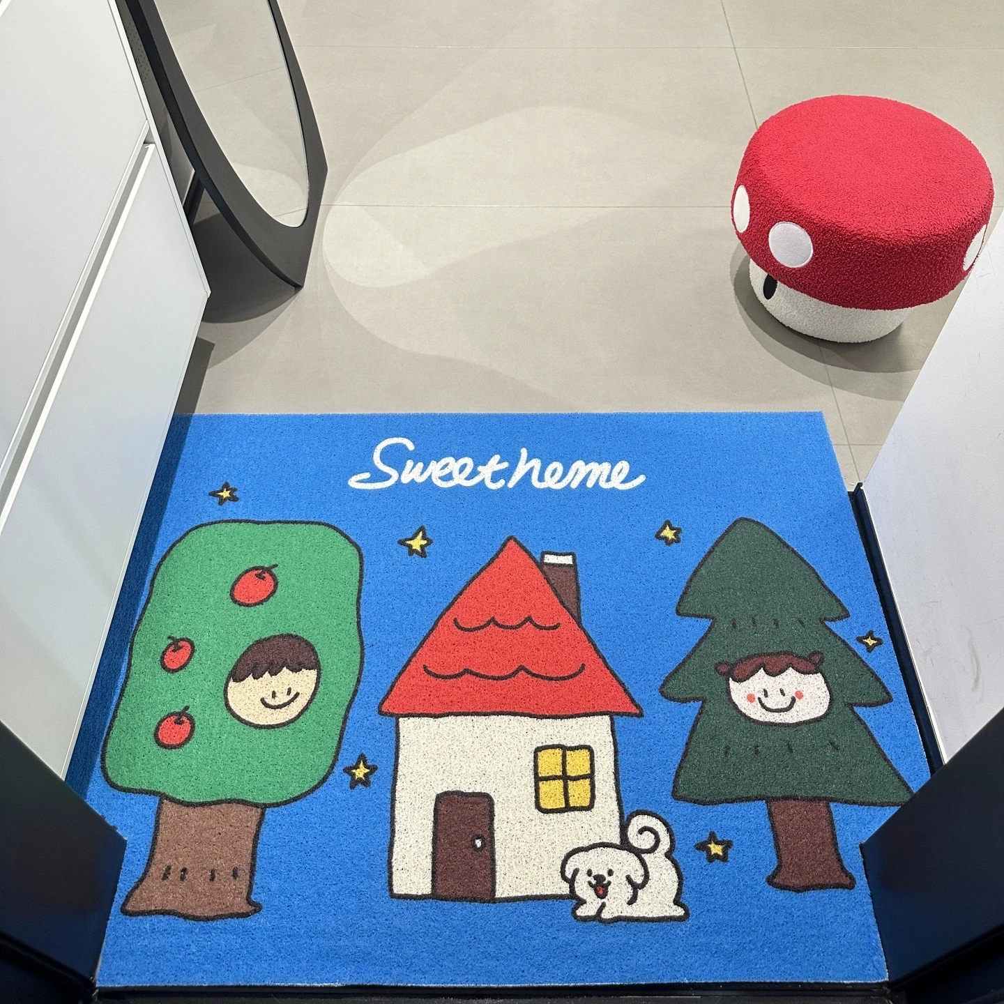 Cartoon House PVC Welcome Doormat Cuttable Animal Apple Entrance Mat Carpet Anti Dust Floor Pad Outdoor Holiday Home Decor