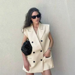 Women's Suit Vest Double Breasted Lapel Sleeveless Jacket Elegant Loose Top Travel Party Fashion Design Comfortable Casual Wear