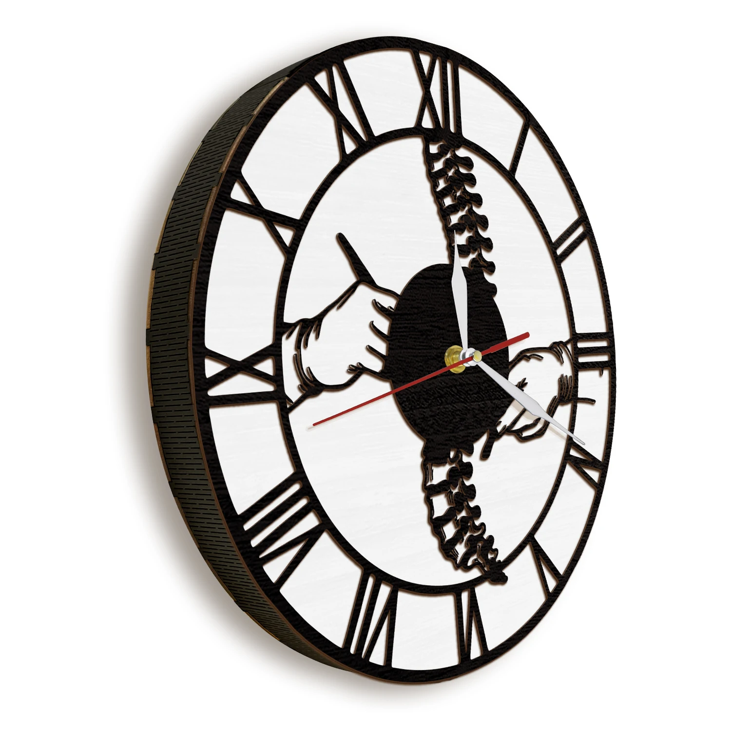 Chiropractor Spine Wood Wall Clock with LED Light For Chiropractic Clinic Physio Office Human Vertebra Bone Luminous Wall Clock
