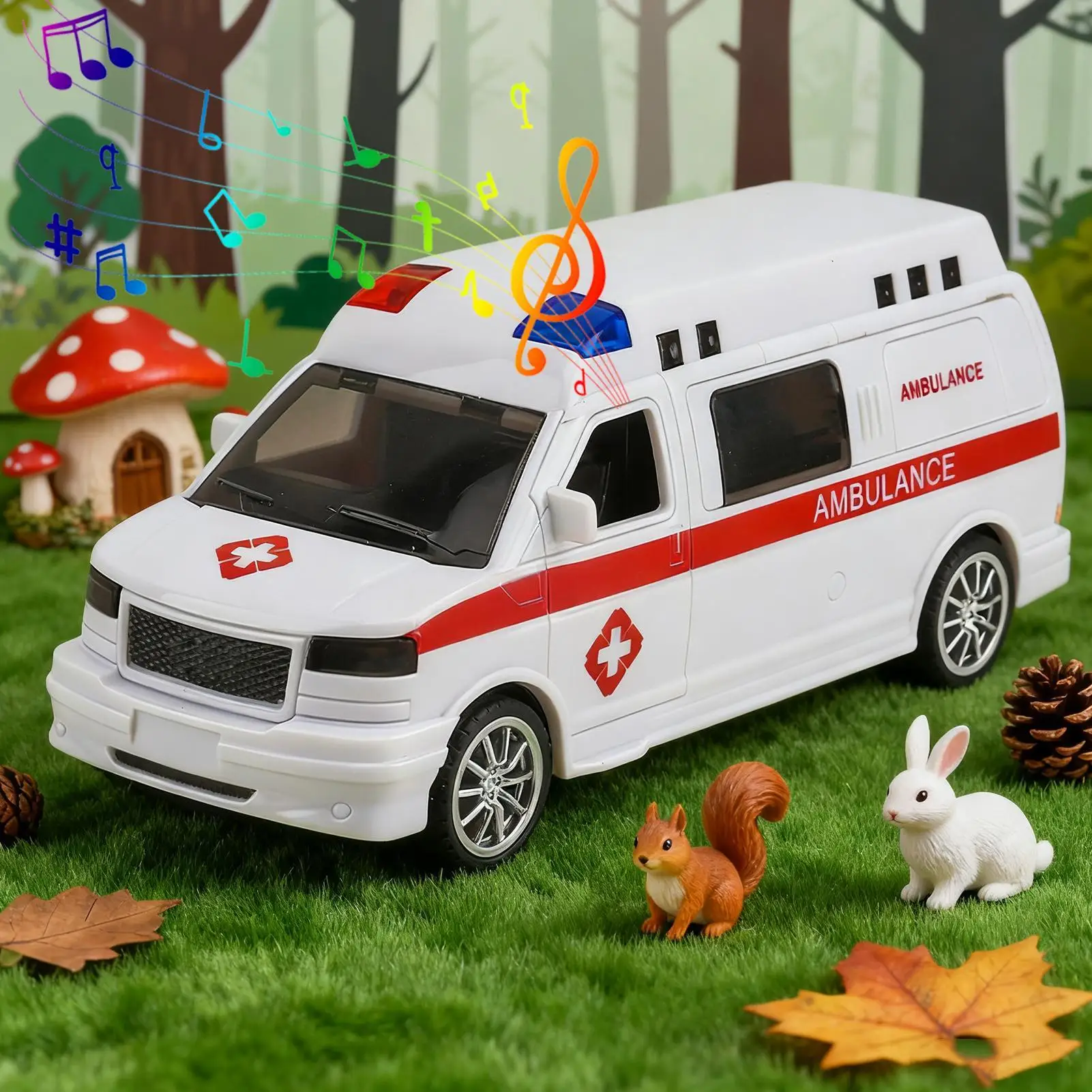 Ambulance Toy Car with Light and Sound Pull Back Vehicle Friction Power Play Set for Toddlers Kids Boys Girls Birthday Gift