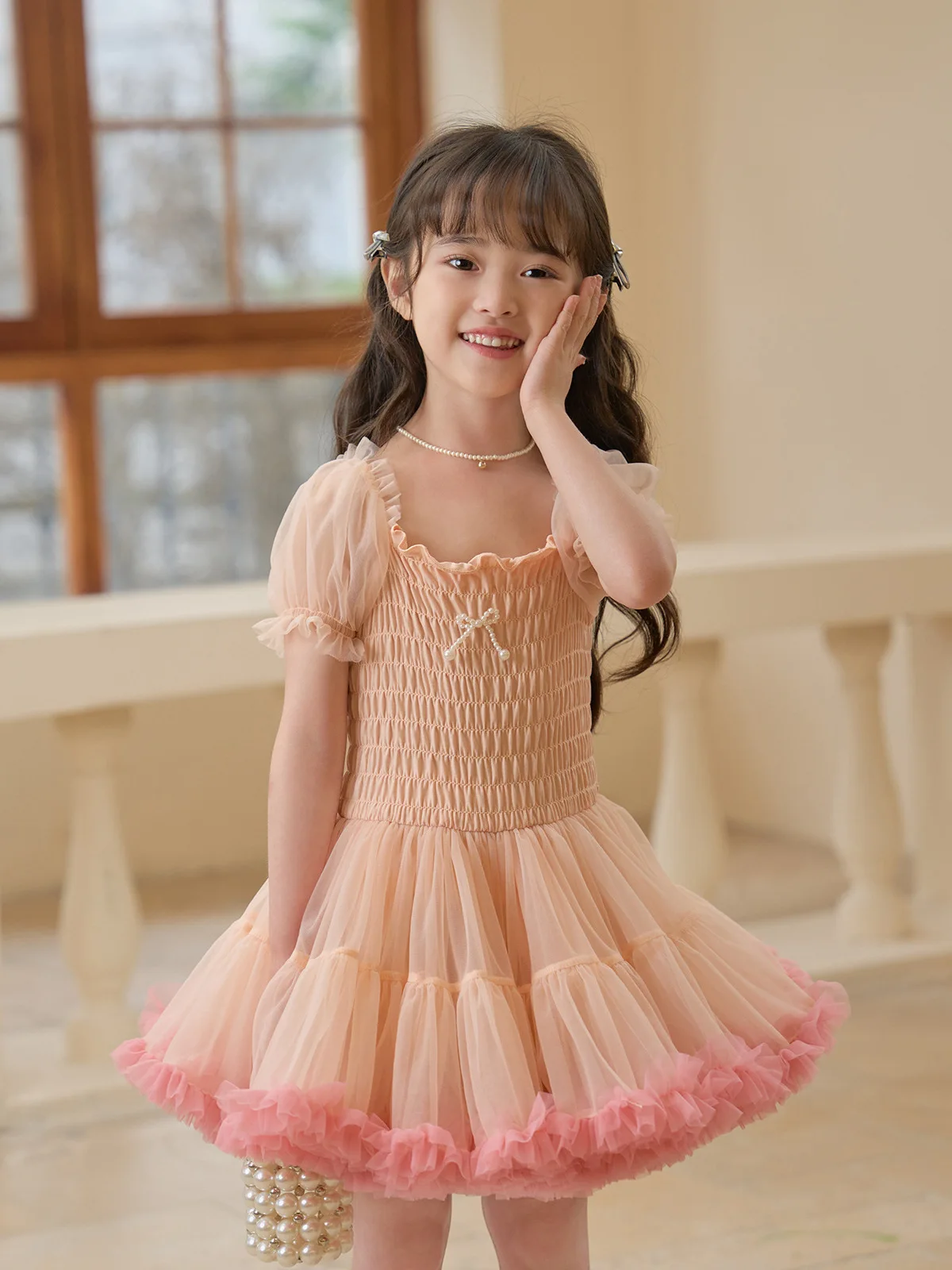 Dress Girls Summer new pompadour dress Medium children Gabon tutu dress girls treasure all match princess dress