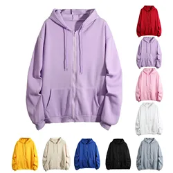 Zip Up Hooded Sweatshirt Loose Women Hoodies Casual Solid Color Harajuku Korean Loose Couple Hoodie Jacket Coat Streetwear