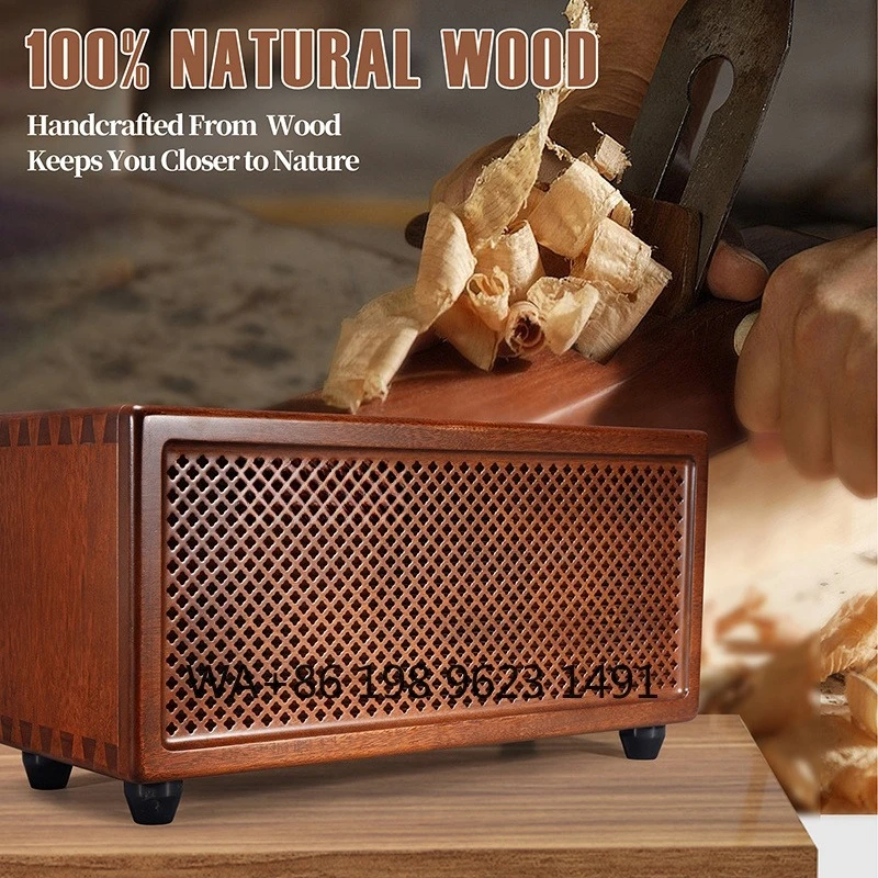100W Natural Wooden Bluetooth 5.0 HIFI Speaker with USB AUX MIC for PC Home Theater Stereo Audio System