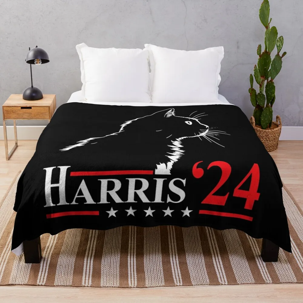 Cat Ladies for Kamala Funny Cat 2024 President Kamala Harris Throw Blanket blankets and throws Quilt Large Blankets