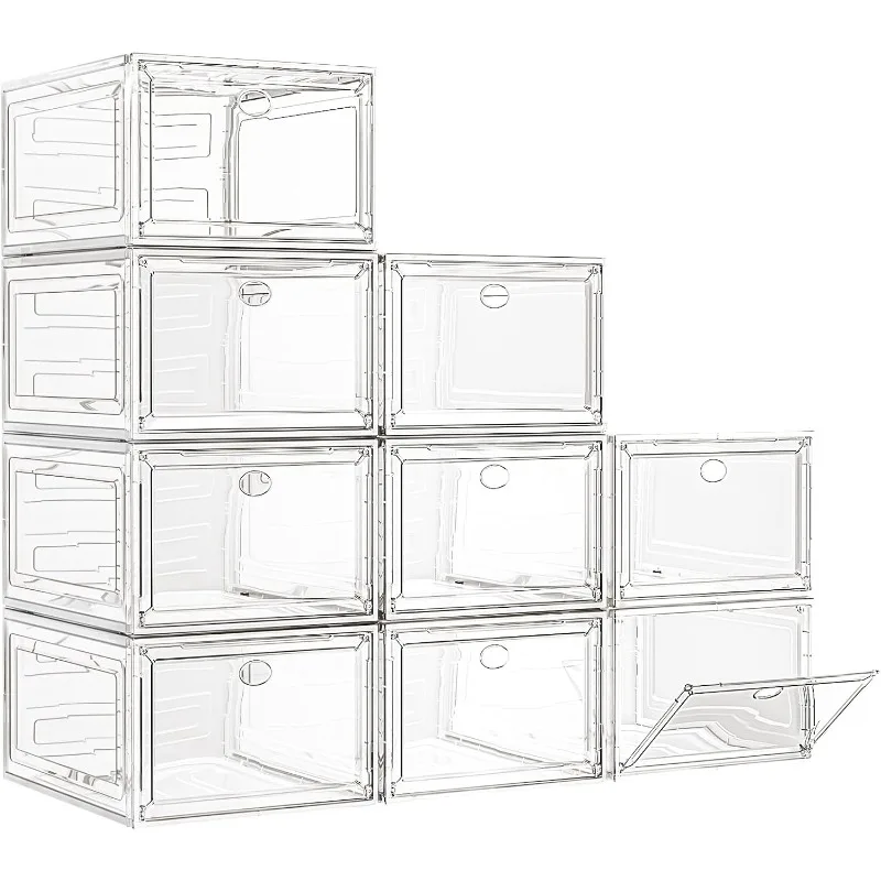 

Large Clear Shoe Boxes Organizer【Thicker Material】 Stronger Shoe Box with Magnetic Door, Stackable Shoe Storage Box for