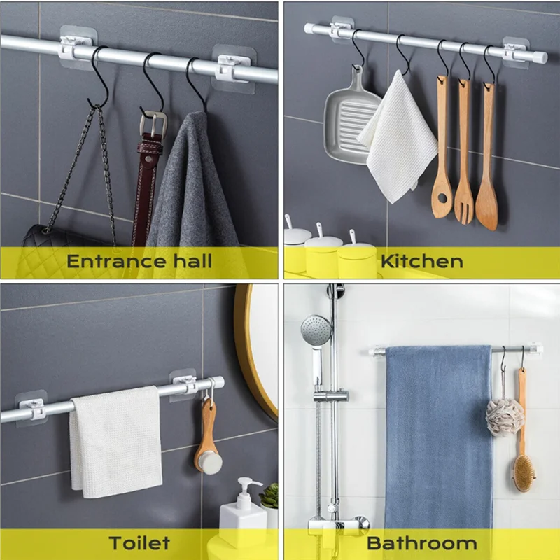 10Pcs Hooks for Curtain Rod Without Nails Curtain Rod Brackets No Drilling Self Adhesive Fixed Clip Curtain Bracket