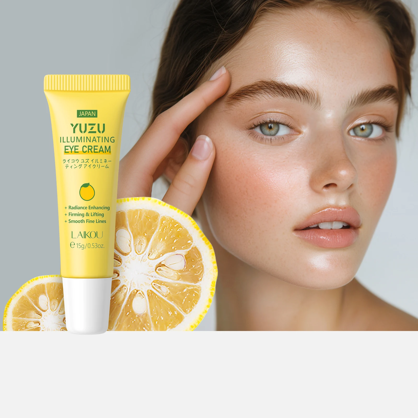 Crema Iluminadora para Ojos LAIKOU Yuzu 15g, Nutritiva, Hidratante, Reafirmante, Suavizante de Líneas Finas, Cuidado de los Ojos