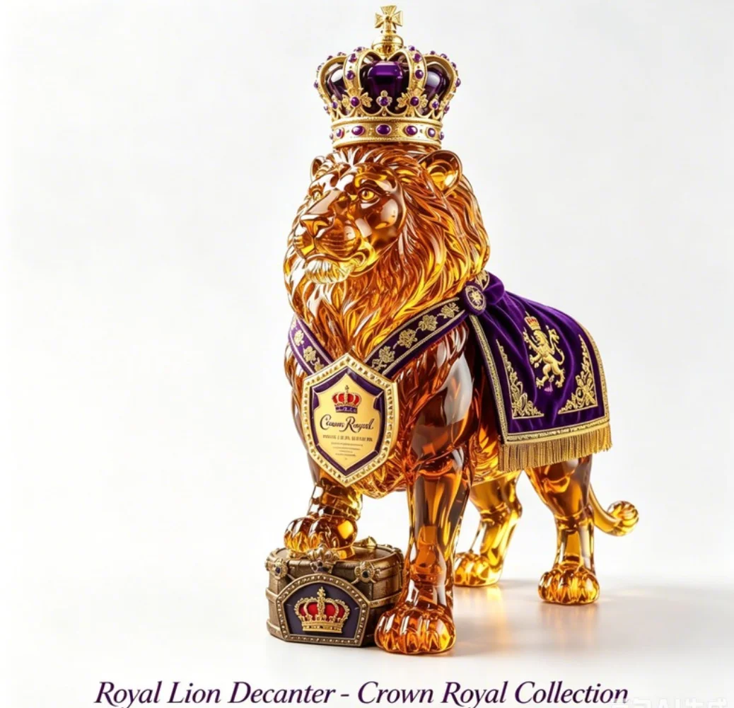 Unique Lion Shaped Empty Glass Decanter, Hand‑Crafted Liquor Wine Whiskey Bottle, Animal Figurine Glassware for Home Bar