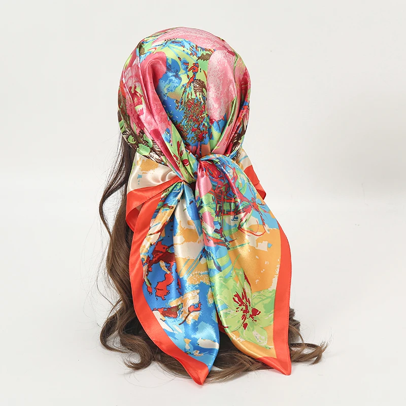 2022 New Headband Silk Shawl Satin Square Scarf For Women Oils Neckerchief Female Hair Bands Print Foulard Hijab Wraps Bandana