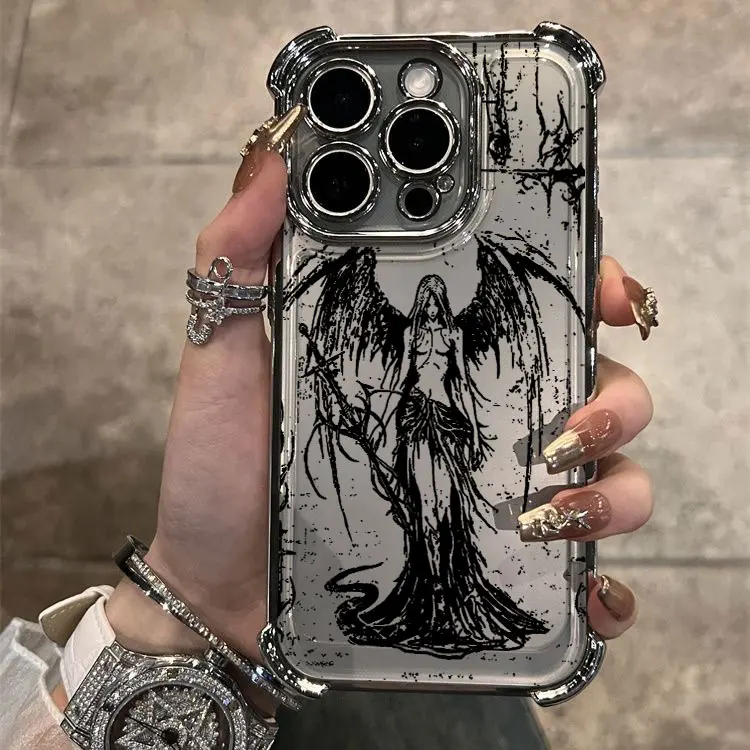 luxury bloodsacrifice Black Angel Death demon Plating Case For iPhone 16 15 14 13 12 11 Pro Max X XR XSMax 7 8 Plus Shockproof