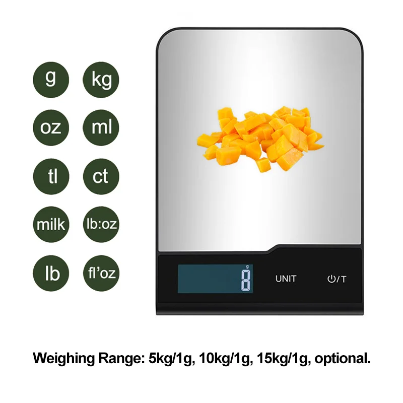 Digitális konyhai Skála 5kg/10kg/15kg Rozsdamentes Acél Ablaktábla újratölthető Elektronfizika élelmiszeripari Skála számára Főzés majd Beégetett jel LCD monitor kijelző