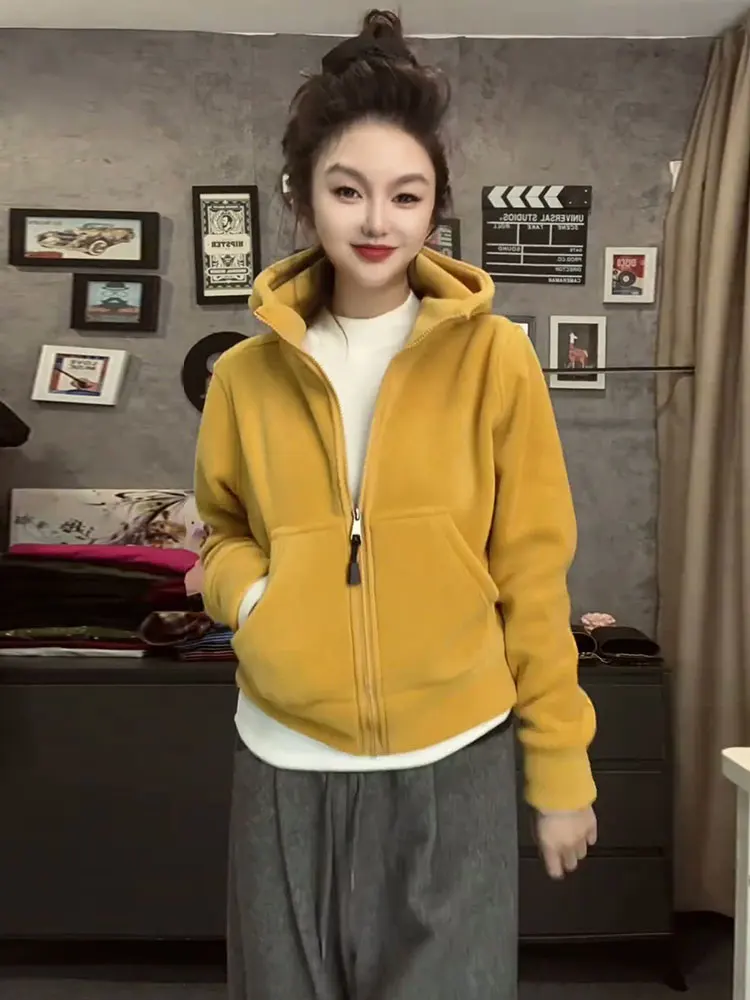 Thickened Fleece Women's Sweatshirt Winter Lazy Style Slimming Unique Beautiful Small Size Top Warmth Commute Loose Fit Long ...