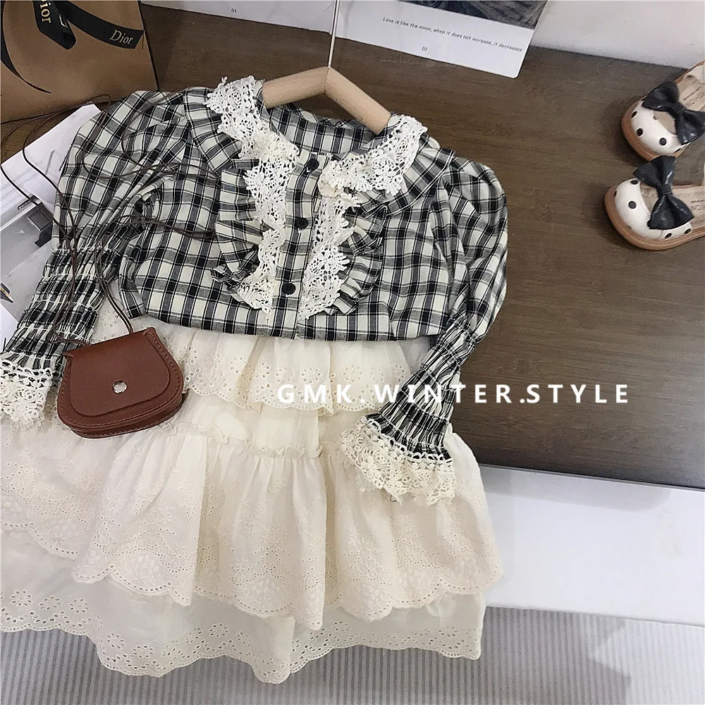 

Autumn Children Girl 2PCS Clothes Set Infant Baby Girl Palid Blouses Suit Loose Versatile Lace Skirts Outfits For 1-8Y Kids Girl
