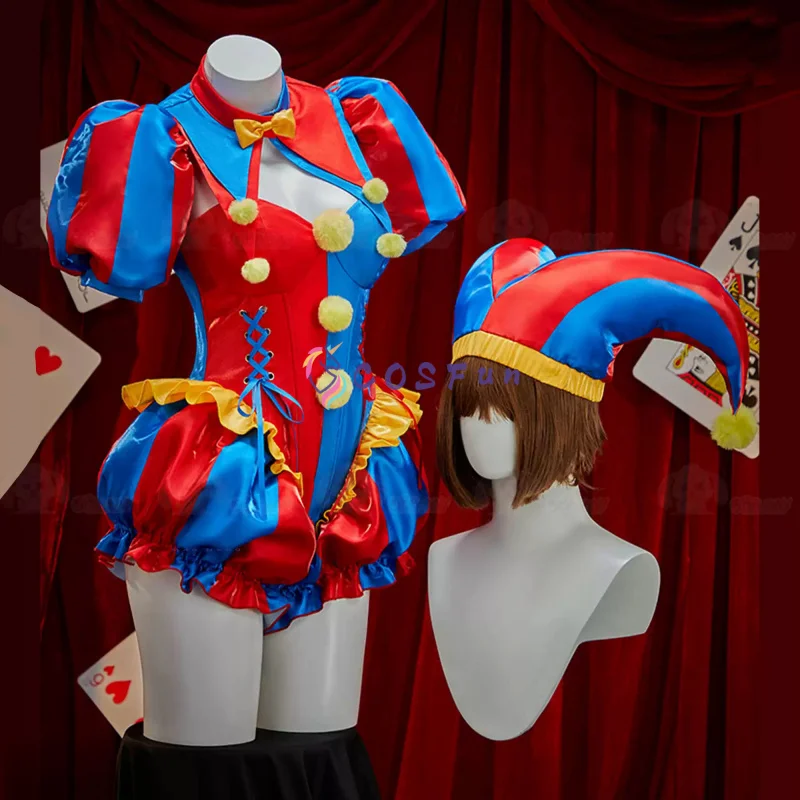 

The Amazing Digital Circus Pomni Cosplay Costume Clown Pumpkin Pants Lovely Uniform Halloween Party Role Play Outfit Women