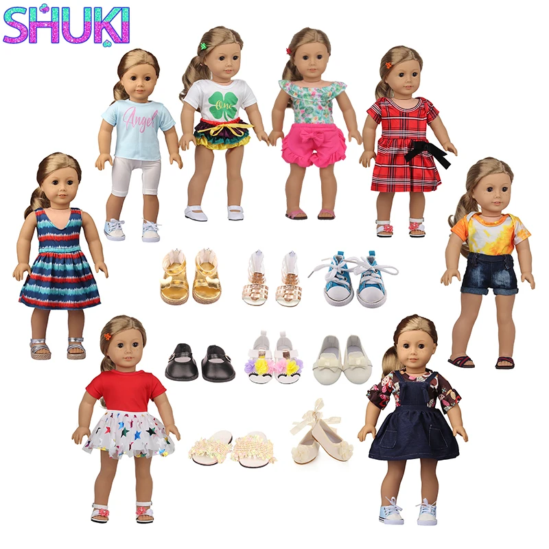 Clover Shirt+Pants Doll Clothes Bikini+Skirt, Pants Set Skirt Shoes For 18 inch American&OG,43cm Baby New Born Girl Doll Gift