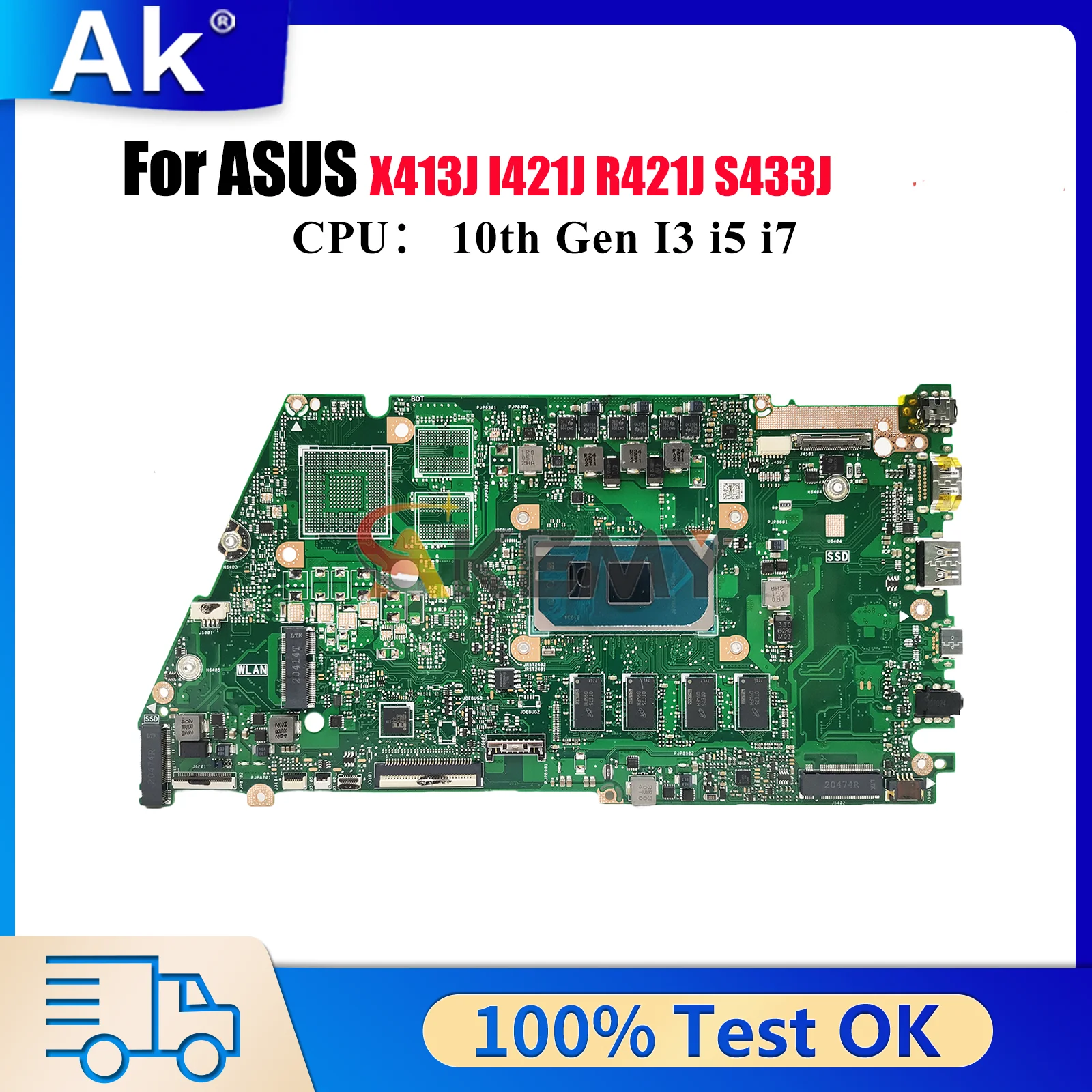 

X421JA Материнская плата для ноутбука ASUS X421JQ S433J X421J R421J I421J X421JAY X421JF V4050J X421JP X413J Материнская плата 10-го поколения I3 i5 i7