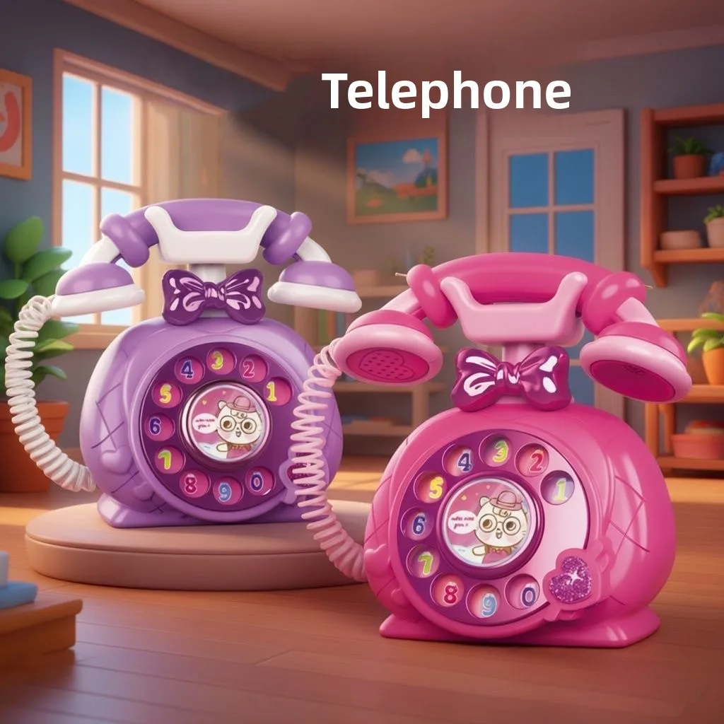 Simulation Dial Retro Phone Girl Play House Puzzle Fun Landline Dial Sound Gifts Children's Toys