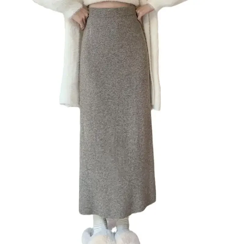 Autumn Winter Knitted Skirt New Style Straight Tube Slimming All-match Small High Waist Skirt Solid Color Knitted Skirt