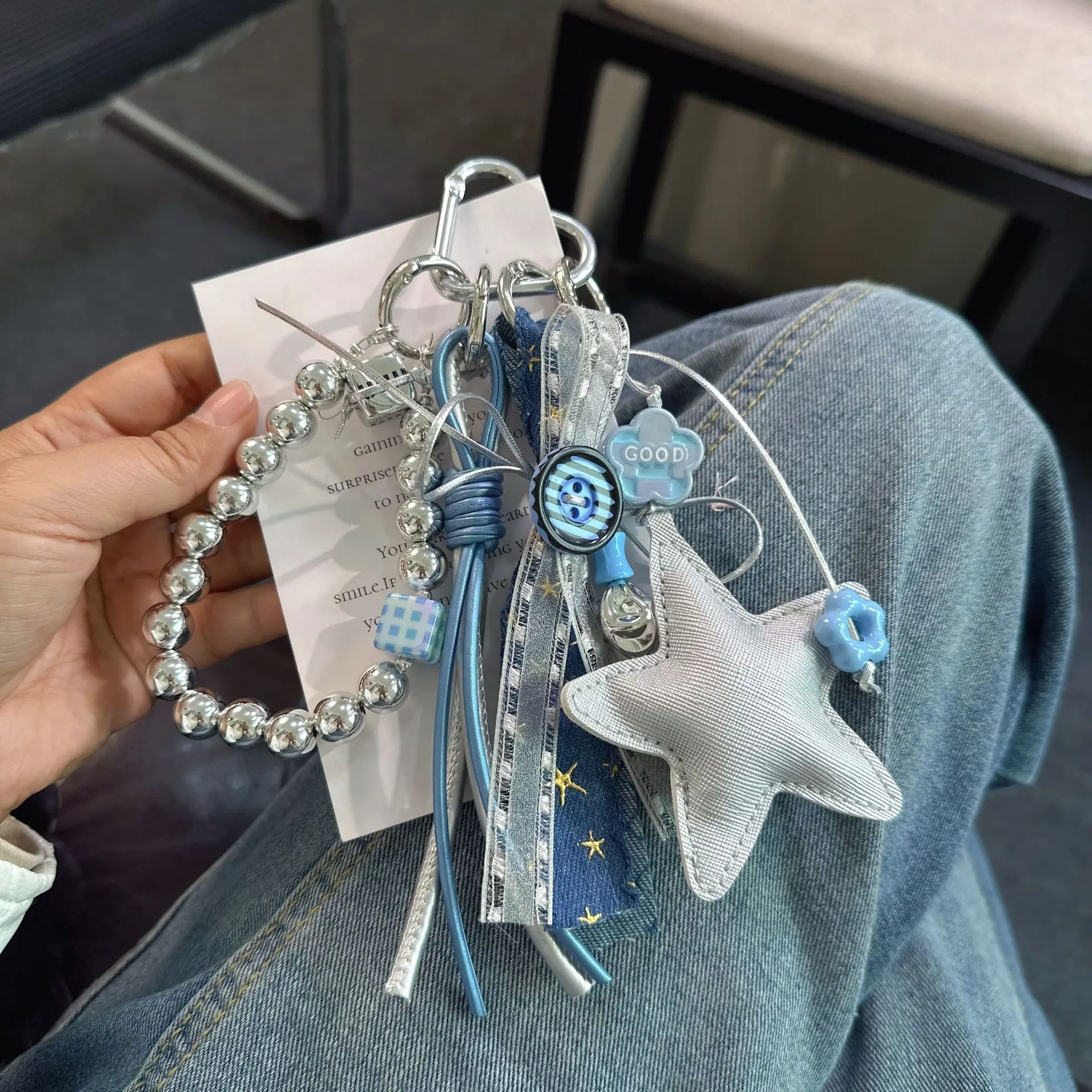 Bag charm mobile phone chain strap decoration with small loop for hanging cute beads