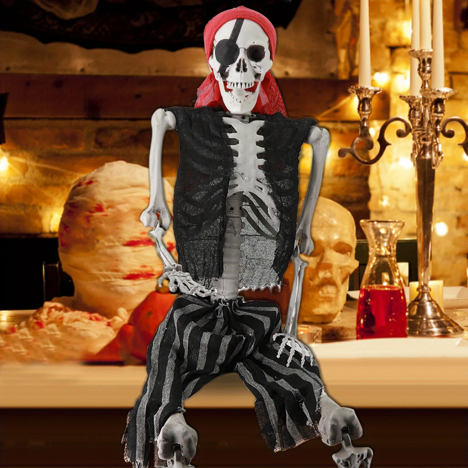 

Life Size Pirate Skeleton Full Body Joints Movable Halloween Party Decoration Medieval Pirate Skeleton Haunted House Decoration