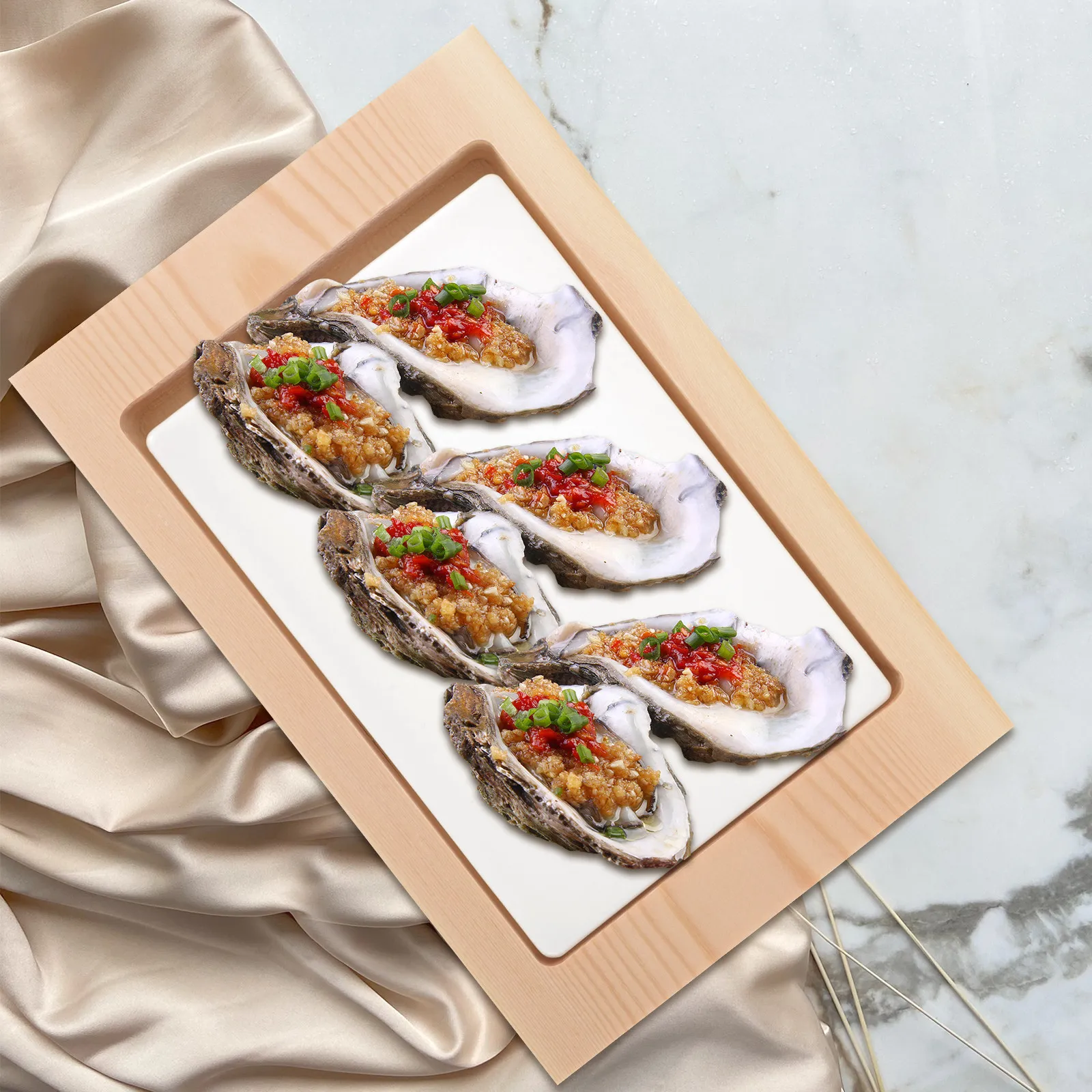 Long Rectangular Ice Plate for Seafood, Sushi & Sashimi – Wooden Serving Tray with Cold Insulation