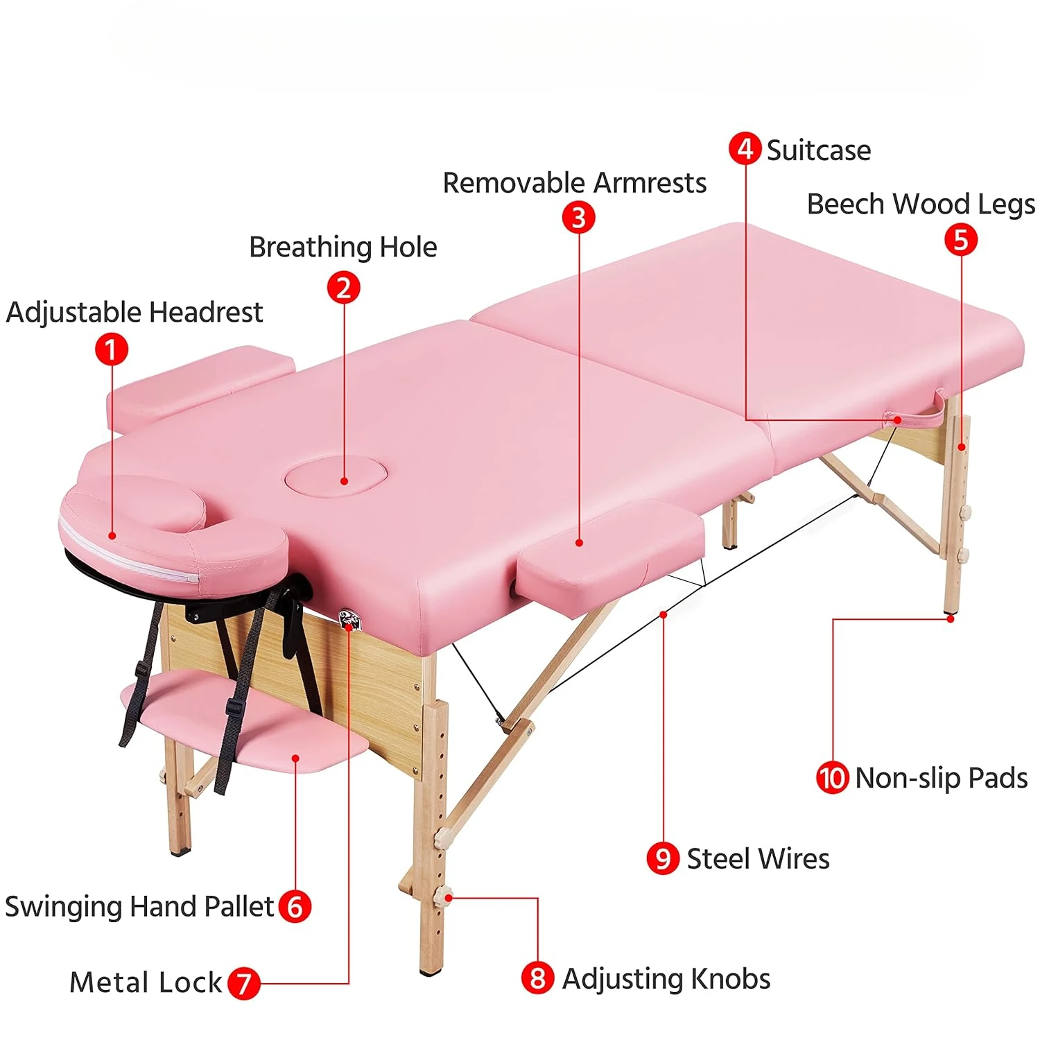 Cama láser portátil, cama de hidroterapia, cama de masaje, mesa de hidroterapia plegable, bolsa ajustable 2x no tejida, 28 pulgadas, color rosa