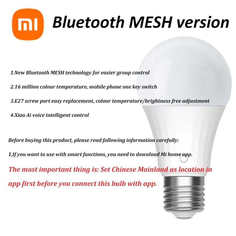 Xiaomi Mijia LED Bulb Bluetooth MESH Version 5W 500lm 2700K-6500K Color Temperature E27 Smart Bulb 220V Works with Mi Home App