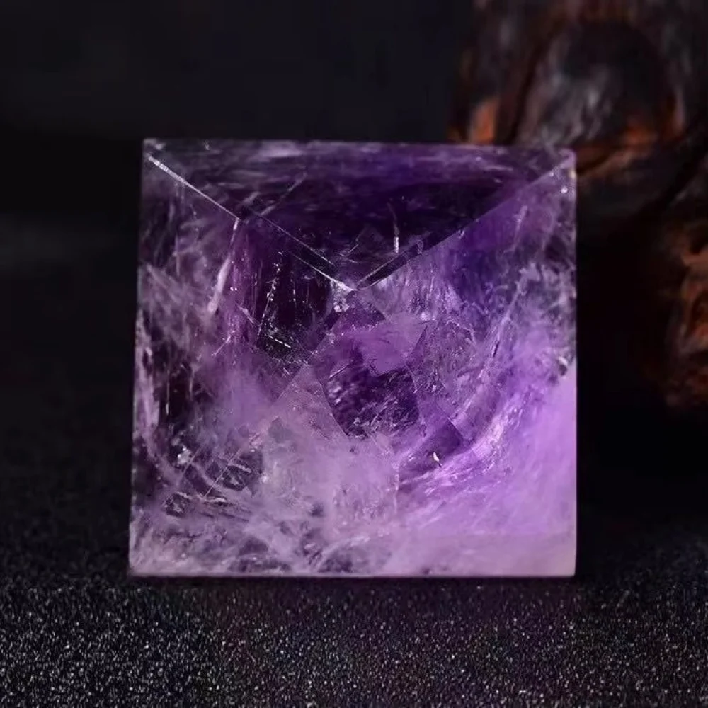 Natural Amethyst Crystal Pyramid Spiritual Healing Energy Crystal Crafts Handmade Purple Crystal Pyramids for FengShui Gift