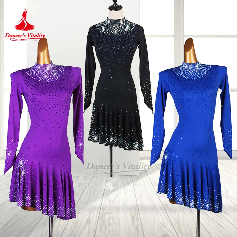 Latin Half-high Collar Dresses Adult Chacha Samba Back Hollow Out Practice&Perform Dancing Clothing Customize Dancer's Vitality