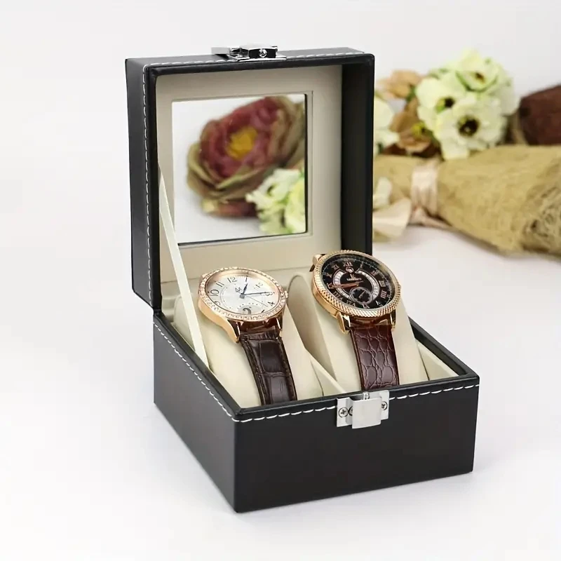 2-Position Pu Leather Watch Box Ready-Made Jewelry Packaging Box Jewelry Box Storage Box Leather Watch Box