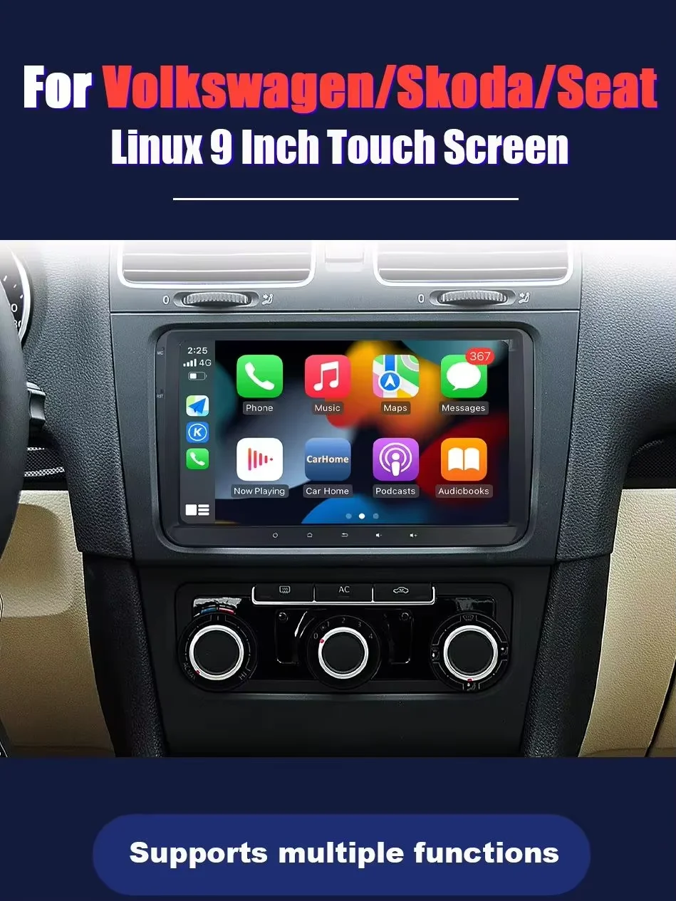 Compatibile con Volkswagen VW Passat B6 B7 T5 Tiguan Touran Golf POLO, schermo multimediale Linux da 7/9 pollici, CarPlay wireless, Android Auto, mirroring dello schermo tramite Bluetooth, autoradio.