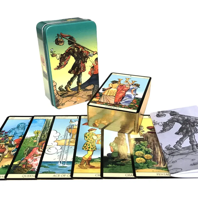 Cartão de Tarot Dourado em Tin Box, Destino Adivinhação, Family Party Game, Fate Rider, Variedade de Estanho, Opções de Tarot Dourado