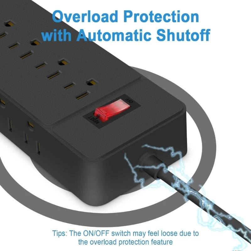 Protetores surtos energia, tiras energia montáveis ​​na parede, 9 tomadas espaço amplo, porta carregamento C,