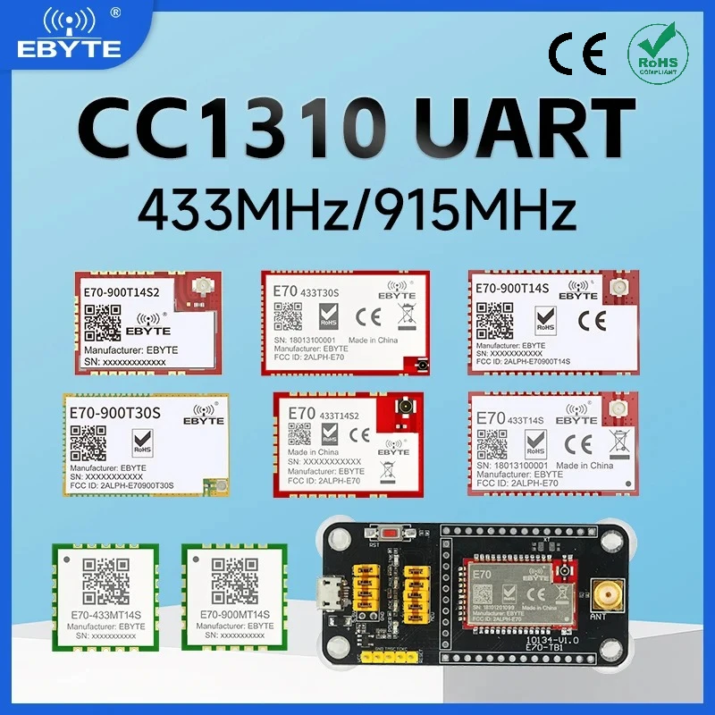 EBYTE CC1310 E70-T Wireless Module 433/915MHz UART RF Transmitter 14/30dBm SMD Stamp Hole Antenna for IoT Applications