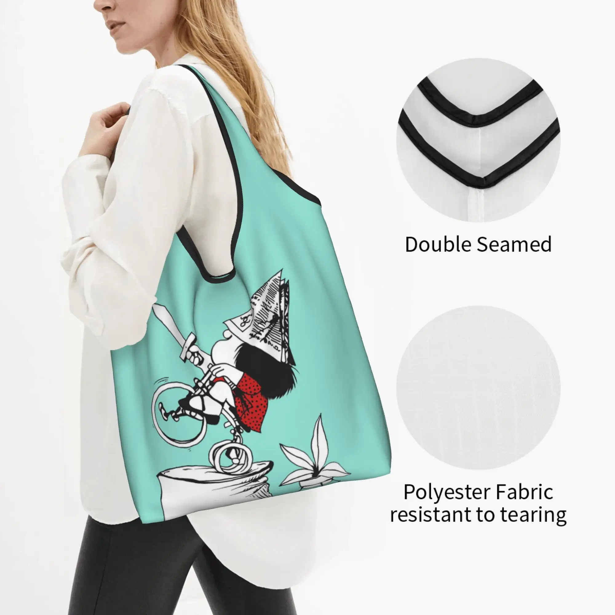 Funny M-Mafaldas Manga Comics Shopping Tote Bag Portable  Grocery Shopper Shoulder Bag